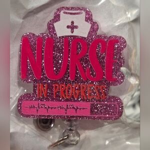 Pink Glitter Nurse Badge Reel